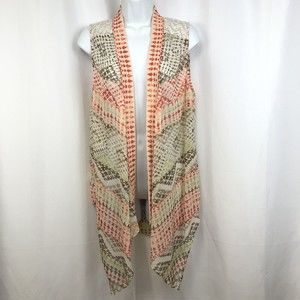 Chico's Womens Sz 1 Sleeveless Sheer Cardigan Crochet Top Panel Metallic Accents